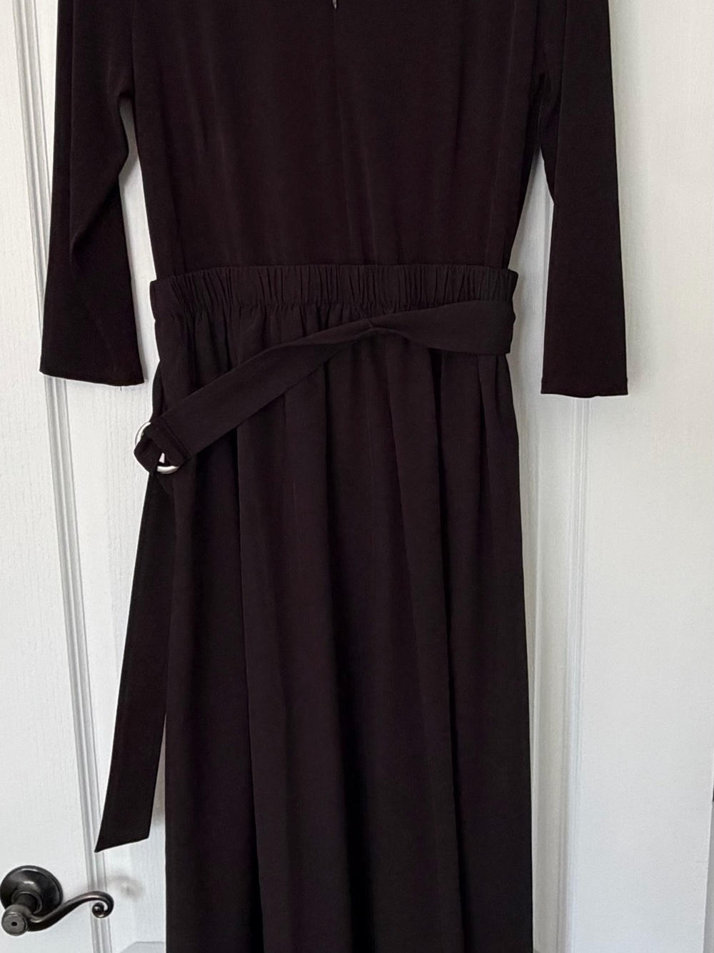 Calvin Klein Black Long-Sleeve Polo Midi Dress with Waist Tie new